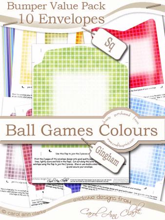 Bumper Value Pack of Square Envelopes in Men's Ball Games Colours