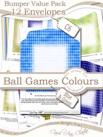 Bumper Value Pack of Square Envelopes in Men's Ball Games Colours
