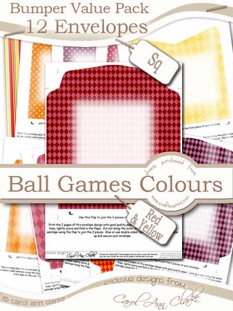 Bumper Value Pack of Square Envelopes in Men's Ball Games Colours