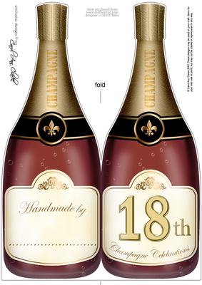 Large Dl 18th Champagne Bottle Shaped Card