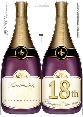 Large Dl 18th Champagne Bottle Shaped Card