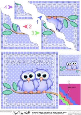 Twins 1st Birthday Owls Wavy Corner Stacker