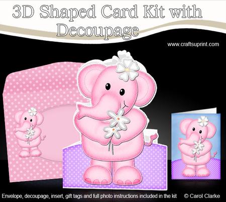 Lola Elephant's Flowers - Shaped Card with Decoupage