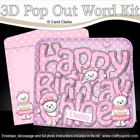 3D Happy Birthday Chloe with Teddies Pop Out Word Card Kit
