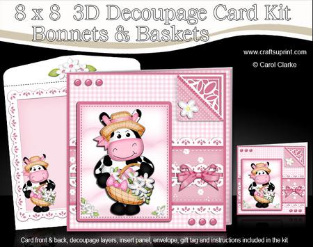 8 x 8 Milly Moo Cow's Bonnet Kit with 3D Decoupage