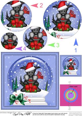 Xmas Hamish Scottie Dog Snowglobe Circle Pyramage Topper