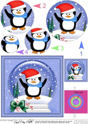 Xmas Cute Penguin Snowglobe Circle Pyramage Topper