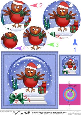 Xmas Robin Snowglobe Circle Pyramage Topper