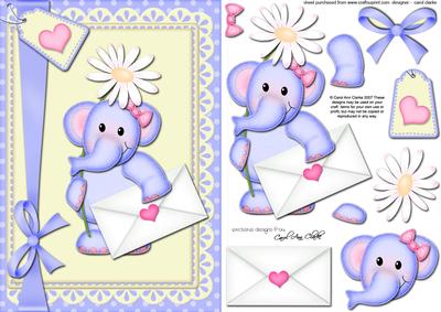 A5 Lola Elephant's Letter Quick Card N 3D Decoupage