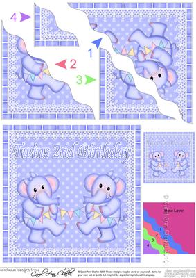 Twins 2nd Birthday Elephants Wavy Corner Stacker