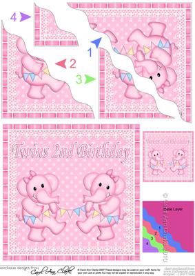 Twins 2nd Birthday Elephants Wavy Corner Stacker