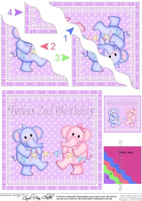Twins 2nd Birthday Elephants Wavy Corner Stacker