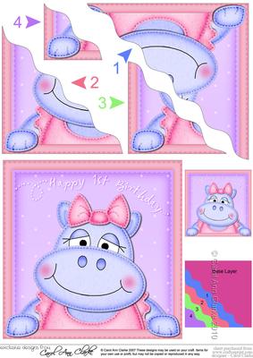 Hilda Hippo 1st Birthday Wavy Corner Side Stacker