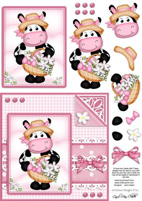 Milly Moo Cow's Bonnet Quick Card N 3D Decoupage