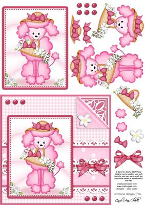 Bon Bon Poodle Dog's Bonnet Quick Card N 3D Decoupage
