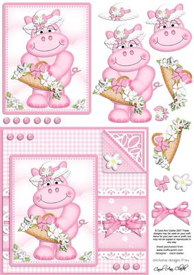 Hilda Hippo's Bonnet Quick Card N 3D Decoupage