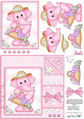 Lola Elephant's Bonnet Quick Card N 3D Decoupage
