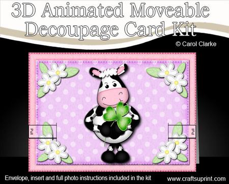 3D Milly Moo's Good Luck Clover Animated Moveable Decoupage