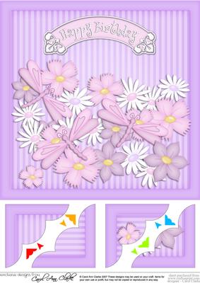 8 x 8 Dragonflies Birthday Scalloped Corner Topper