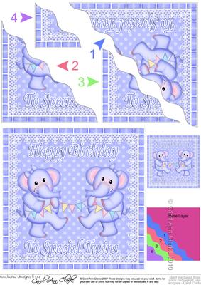 Twins Special Birthday Elephants Wavy Corner Stacker