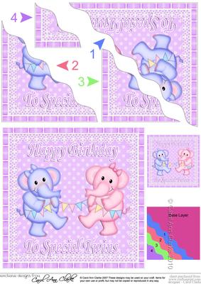 Twins Special Birthday Elephants Wavy Corner Stacker
