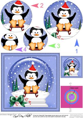 Xmas Sledging Penguin Snowglobe Circle Pyramage Topper