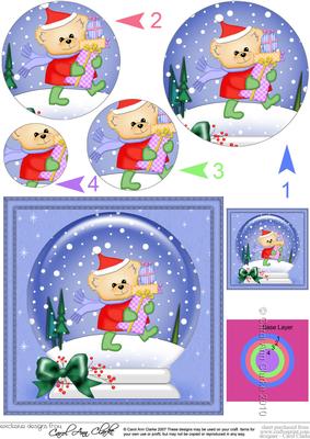 Xmas Teddy Snowglobe Circle Pyramage Topper
