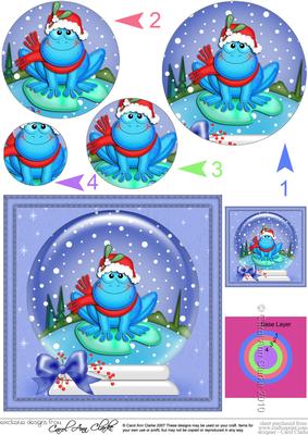 Xmas Freddy Frog Snowglobe Circle Pyramage Topper