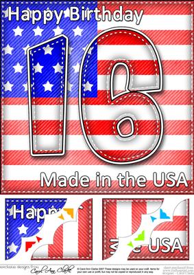 8 x 8 Flying the Flag Usa 16th Birthday Scalloped Topper