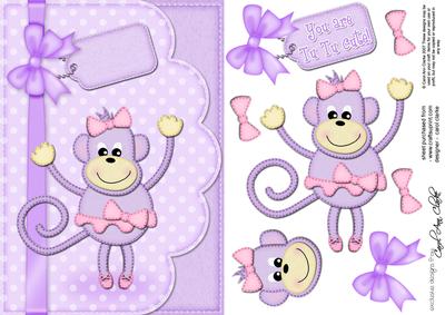 A5 Tu Tu Monkey Felties Scalloped Edge N 3D Decoupage