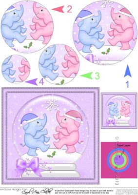Cute Elephants Snowglobe Circle Pyramage Topper