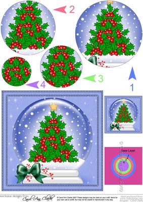 Xmas Holly Tree Snowglobe Circle Pyramage Topper