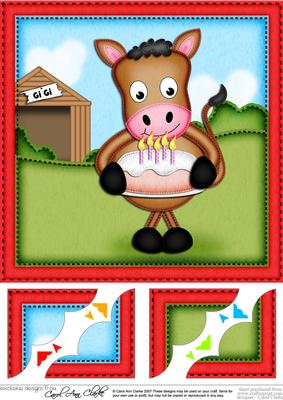 8 x 8 Gigi the Horse's Birthday Cake Scalloped Corner Topper