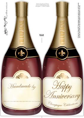 Large Dl Anniversary Champagne Bottle Shaped Card