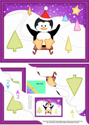 A5 Xmas Sledging Penguin Scallop Corner Side Stacker