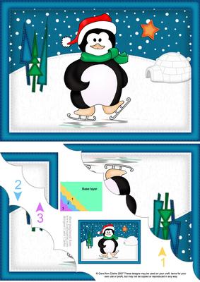 A5 Xmas Skating Penguin Scallop Corner Side Stacker