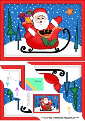 A5 Xmas Santa and Sleigh Scallop Corner Side Stacker
