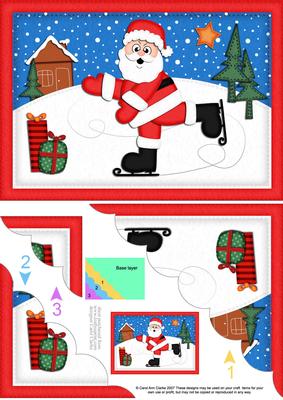 A5 Xmas Skating Santa Scallop Corner Side Stacker