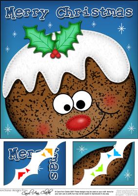 8 x 8 Xmas Pudding Fun Novelty Scalloped Corner Topper