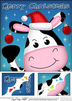 8 x 8 Xmas Milly Moo Cow Fun Novelty Scalloped Corner Topper