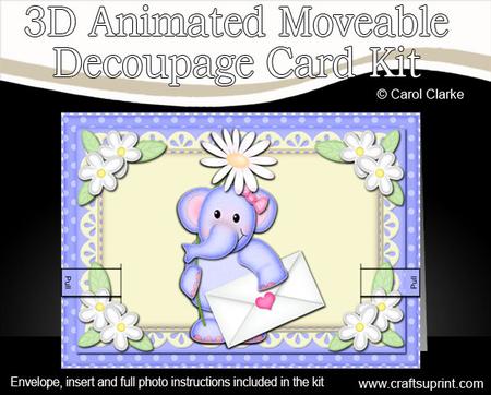 3D Lola Elephant's Letter Animated Moveable Decoupage Card