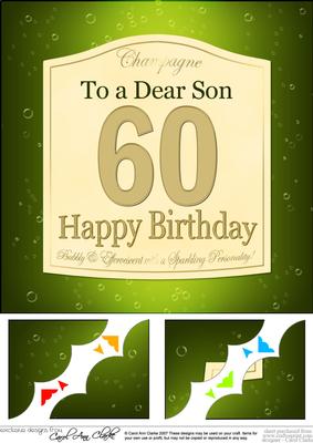 8 x 8 60th Birthday Son Champagne Label Scalloped Topper