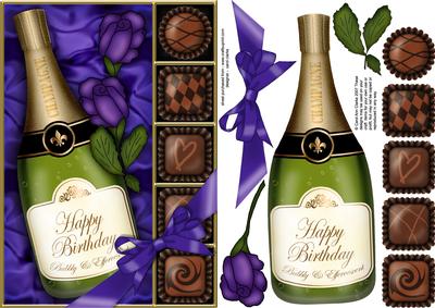 A5 Birthday Champers Chocs N Roses 3D Decoupage