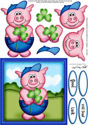 Ziggy Piggy's Good Luck Clover Quick Card N 3D Decoupage