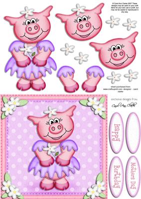 Zoe Piggy's Flower Quick Card N 3D Decoupage