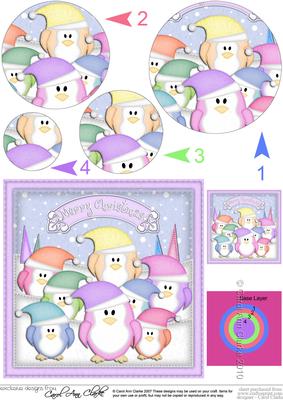 Xmas Pastel Penguins Circle Pyramage Topper