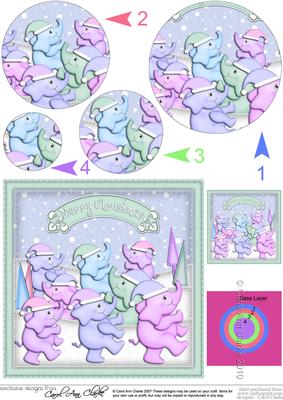 Xmas Pastel Elephants Circle Pyramage Topper