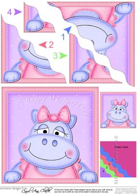 Hilda Hippo 4th Birthday Side Stacker Topper