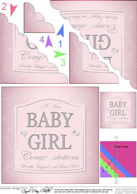 New Baby Girl Pink Champers Label Scallop Corner Stacker