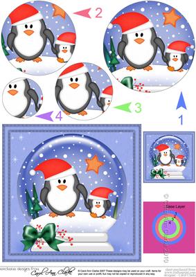Xmas Penguins Snowglobe Circle Pyramage Topper